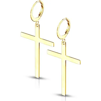 Náušnice Steel Edge Náušnice kroužky s křížkem 3652 Barva: Zlatá