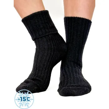 Dámské ponožky Vroubkované dámské teplé ponožky černé, VELIKOST 39 - 42