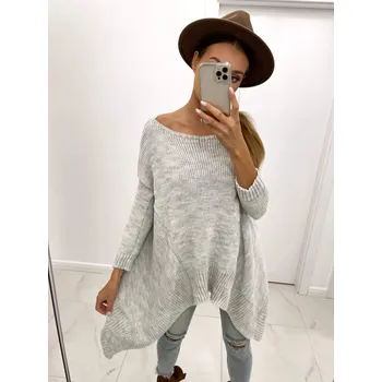 Dámský svetr Prodloužený svetr s pleteným vzorem v šedé barvě SW57-21, VELIKOST UNI ( S, M , L )