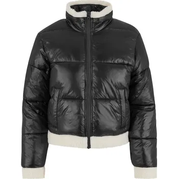 Dámská větrovka Ladies Recycled Shiny Puffer Sherpa Jacket - black/whitesand M
