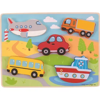 Puzzle Bigjigs Toys Vkládací puzzle dopravní prostředky, 5 dílků