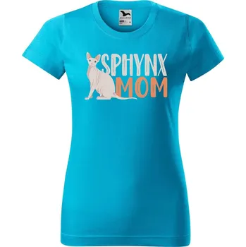 Dámské tričko DOBRÝ TRIKO Dámské tričko s potiskem Sphynx mom Barva: Tyrkysová, Velikost: L
