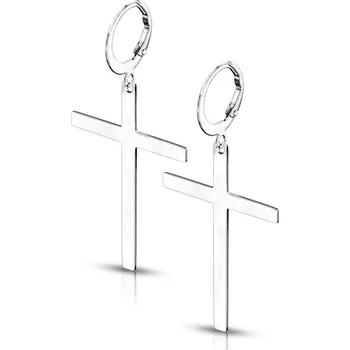 Náušnice Steel Edge Náušnice kroužky s křížkem 3652 Barva: Steel