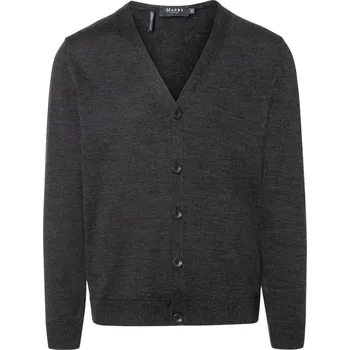 Dámský svetr Velké Velikosti - Maerz - Pletená bunda z merino vlny, na knoflíky - 58 - Antracit