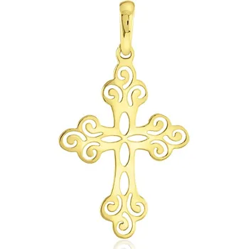 Přívěsek GEMMAX Original – garance kvality Zlatý prořezávaný kříž – zlatý šperk ryzosti 585/1000 v Dárkovém balení s Certifikátem GUPYN-36501