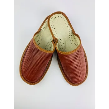 Pánské pantofle Pánské kožené papuče v hnědé barvě 17B, VELIKOST 46