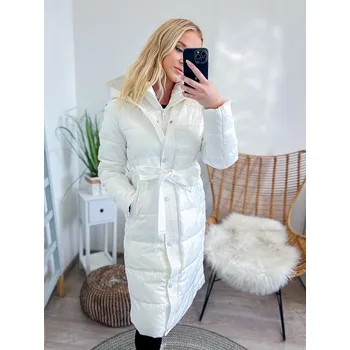Dámská bunda Dlouhá dámská bílá zimní bunda s kapucí, VELIKOST 2XL