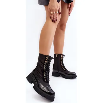 Dámské kozačky Zateplené pracovní boty na plochém podpatku Saranema Barva: Černá, Velikost: 40