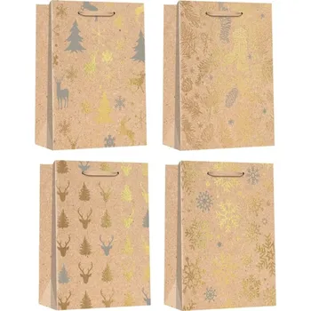 Vánoce Anděl Taška kraftová vánoční se zlatou ražbou M 18 x 23 x 10 cm 12558