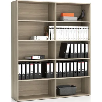 Policová skříň PLAN Vysoký kancelářský policový regál LAYERS, 1582 x 400 x 1905 mm, dub přírodní