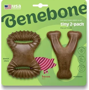 Hračka pro psa Benebone Dental Chew Wishbone slanina XS 2 ks