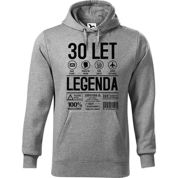 Pánská mikina DOBRÝ TRIKO Pánská mikina s potiskem Legenda 30 let Velikost pánské mikiny: 4XL, Barva: Tmavě šedý melír
