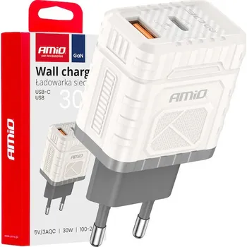 Síťová nabíječka Quick Charge GaN 30W USB-A + USB-C AMiO-04286