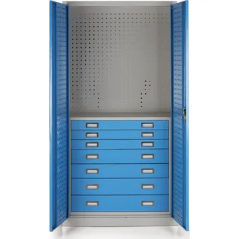 B2B Partner Dílenská zásuvková skříň na nářadí, 7 zásuvek, perforovaná, 920 x 500 x 1850 mm