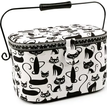 Organizér galanterie Kazeta / košík na šití čalouněný - kočka