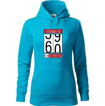 Dámská mikina DOBRÝ TRIKO Dámská mikina s potiskem Věkometr 60 Velikost dámské mikiny: XL, Barva: Tyrkysová