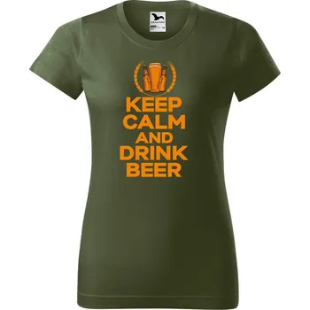 Dámské tričko DOBRÝ TRIKO Dámské tričko s potiskem Keep calm beer Barva: Khaki, Velikost: 2XL