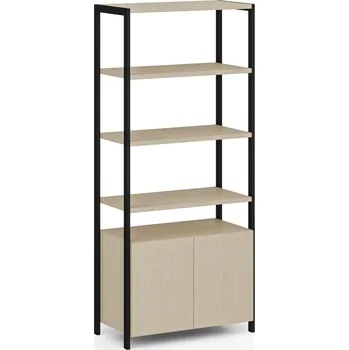 Kancelářská sestava B2B Partner Policová stěna HOME OFFICE se skříňkou s dvířky, černá/bříza