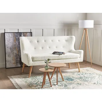 Pohovka Kuchyňská pohovka bílá buklé čalounění dvoumístná všívané nohy ze světlého dřeva Beliani