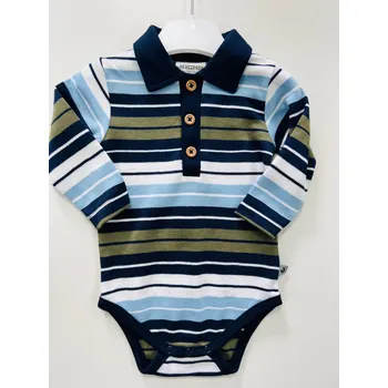 Kojenecký body Jacky Body, douhý rukáv s límečkem, barevné pruhy, modré Velikosti: 62
