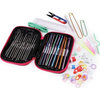 Organizér galanterie Sada kovových háčků a pomůcek na háčkování v pouzdře