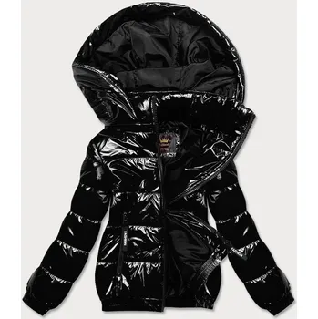 Lesklá černá dámská bunda se stahovacím lemem (LD7250BIG) odstíny černé 50