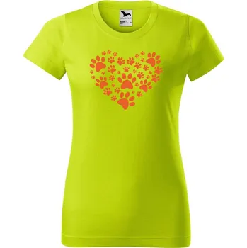 Dámské tričko DOBRÝ TRIKO Dámské tričko s potiskem Psí tlapky srdce Barva: Limetková, Velikost: M