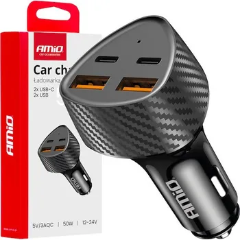 Nabíječka do auta 50W 2xUSB-A + 2xUSB-C AMiO-04284
