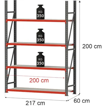 Dílenský regál Regalydoskladu Skladový regál se 4 policemi FORTIS 200x217x60 cm základní modul