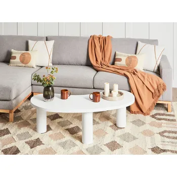 Konferenční stolek Konferenční stolek bílý dřevotříska 112 x 46 cm trojúhelníkový imitace dřeva retro styl obývací pokoj Beliani