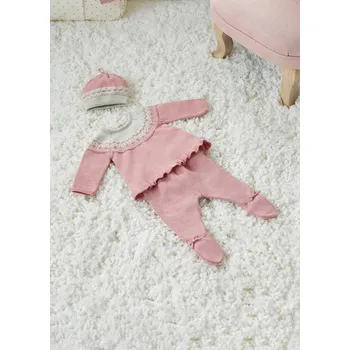 Dívčí kalhoty Set 3dílný dívčí pletený Mayoral - svetřík, kalhoty a čepička v dárkové krabičce - vel. 1-2m, 2-4m, 4-6m - 1-2m (vel. 60)