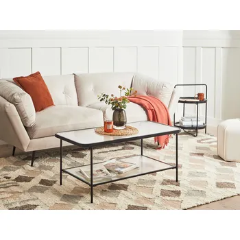 Obývací pokoj Konferenční stolek černý kovový rám stolová deska z tvrzeného skla obdélníková s policí retro obývací pokoj Beliani