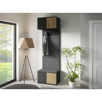 Předsíňová stěna Předsíňová stěna Ross 5 - černá/dub Artisan Barva čalounění: Tmavě šedá - Trinity 15