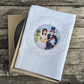 Utěrka Utěrka dárková - On a jemu srdce na dlani on jí modré z nebe