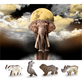 Puzzle WOODEN CITY Dřevěné puzzle Sloní sny 2v1, 75 dílků EKO