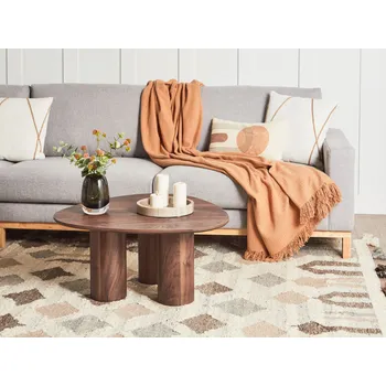 Obývací pokoj konferenční stolek tmavě zpracované dřevo retro trojúhelníkový stůl imitace dřeva obývací pokoj Beliani