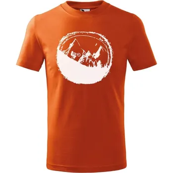 Chlapecké tričko DOBRÝ TRIKO Dětské tričko s potiskem Hory a kolo Velikost: 158/12 let, Barva: Oranžová