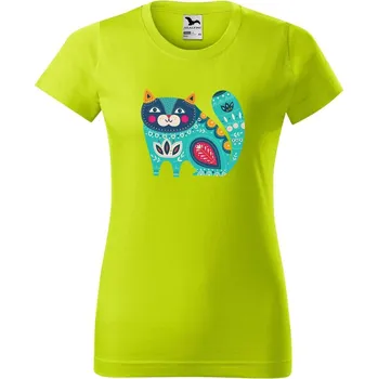 Dámské oblečení DOBRÝ TRIKO Dámské tričko s potiskem Kočka z květin Barva: Limetková, Velikost: 2XL