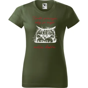 Dámské tričko DOBRÝ TRIKO Dámské tričko s potiskem Tvrdě pracuju kočka Barva: Khaki, Velikost: 2XL