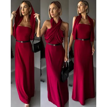 Dámské šaty Bordó variabilní dlouhé šaty HAARLEN Velikost: ONESIZE