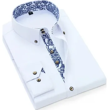 Pánská košile Svatební pánská košile se vzorovanými detaily Barva: Bílá, Velikost: 43