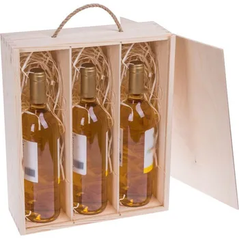 Úložný box Dřevia Dřevěná krabička na tři vína s výsuvným víkem - 36x30x11 cm
