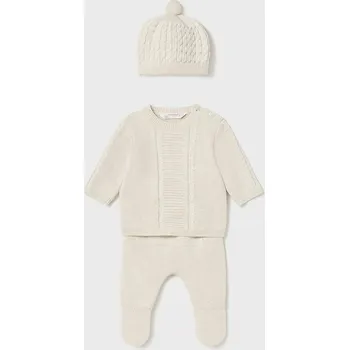 Kojenecká čepice Set 3dílný pletený Mayoral 2507 - svetřík, kalhoty a čepička v dárkové krabičce - 2-4m (vel. 65)