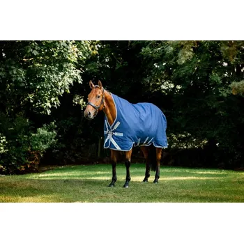 Deka pro koně Deka výběhová Rhino Wug Vari Layer®, s vyšším krkem, 250 g, navy/titanium grey & classic blue Délka zad: 140 cm