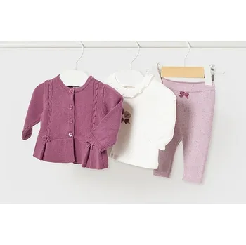 Dívčí kalhoty Set 3dílný dívčí pletený Mayoral 2742 - svetřík, kalhoty a tričko v dárkové krabičce - vel. 1-2m, 2-4m, 6-9m - 2-4m (vel. 65)