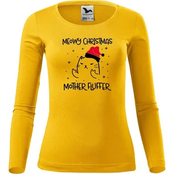 Dámské tričko DOBRÝ TRIKO Dámské bavlněné triko Vánoční kočka Velikost: XL, Barva: Žlutá