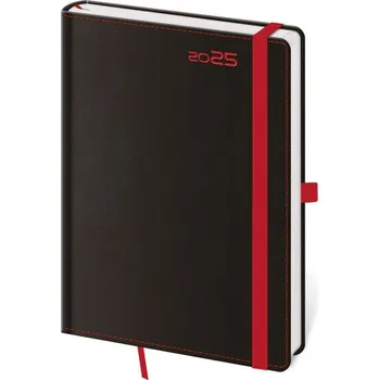 Diář Týdenní diář 2025 A5 Black Red s poutkem