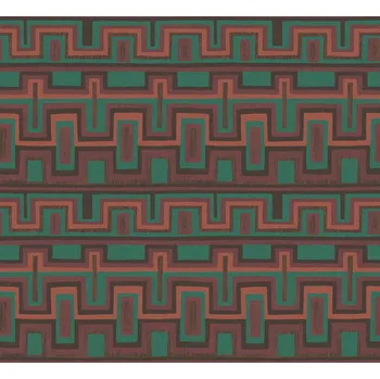 Tapeta Masureel Geometrická vliesová tapeta na zeď, hnědo-zelená, etno, AMA005, Amani, Masureel, velikost 0,7 x 10,05 m