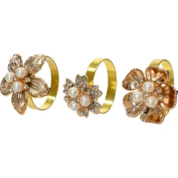 Papírový ubrousek Kaemingk SET 4 ks kroužků na ubrousky, 3,5 cm, šampáň, 3 druhy, KSD