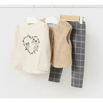 Dívčí kalhoty Set 3dílný Mayoral dívčí 2766 - tričko, chlupatá vesta a legíny - vel. 80,86,92,98 - 98 (3 roky)